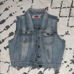 UltraLove Distressed Cropped Sleeveless Denim Vest with Frayed Hem